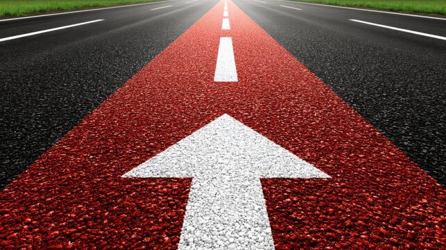 Road with a white arrow indicating the direction to drive forward and keep momentum rolling in life and business