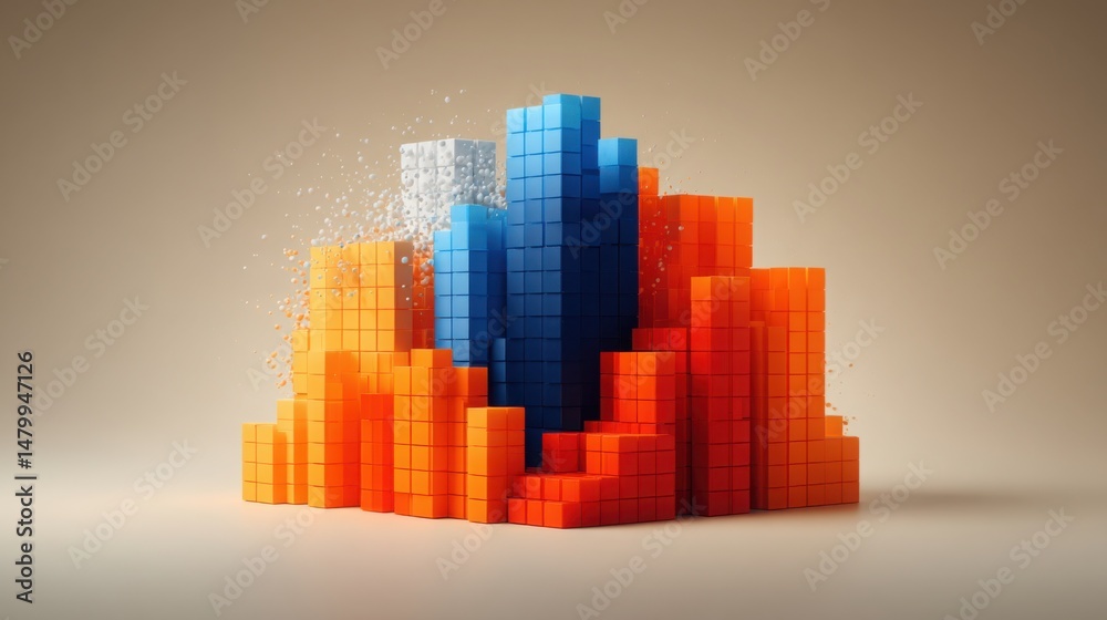Poster building constructed of blocks illustrating the concept of elevating perception and enhancing public