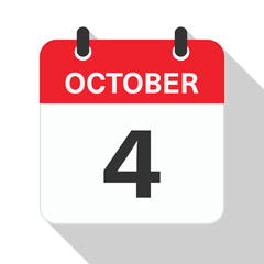 October 4 Daily Calendar. Red Theme on White Background.