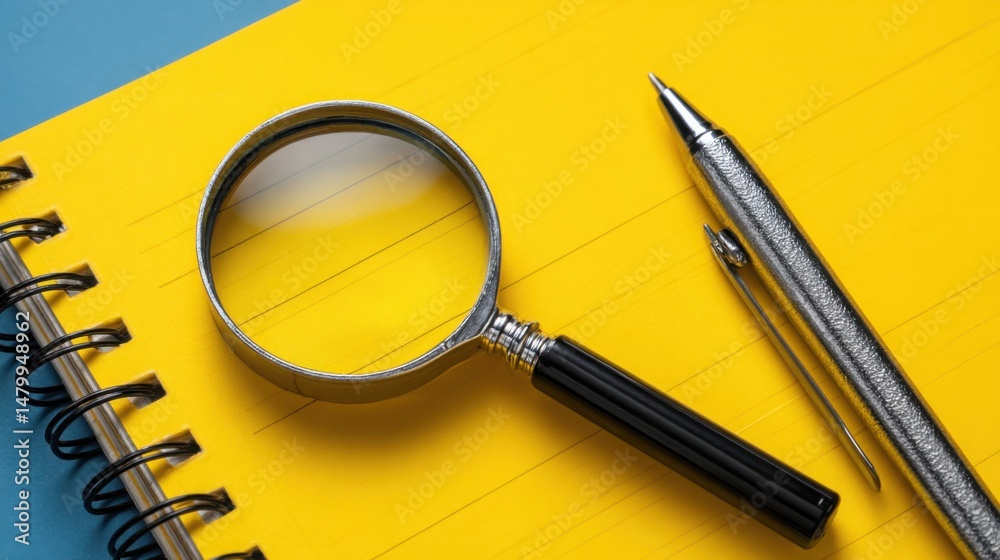 Poster pen and magnifying glass together reflecting on outcomes and evaluating value in performance metrics