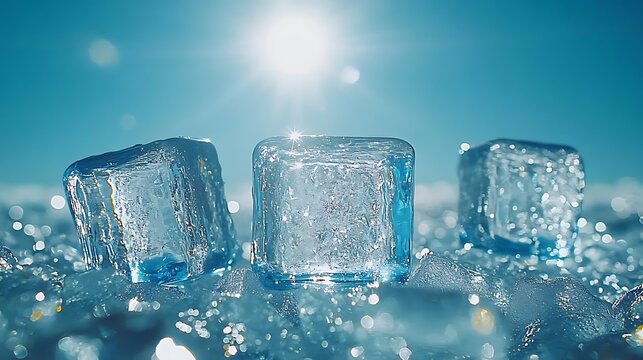 Ice cubes, summer sun, cool background