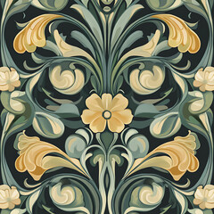 Fototapeta premium Seamless tile patterns combining cultural, modern, and botanical inspirations for commercial vector.