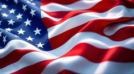 Obraz premium Waving American flag: USA's patriotic banner with red and white stripes, blue field of stars, a national symbol of freedom in the wind
