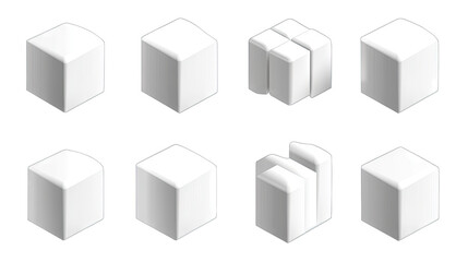 Obraz premium Eight White 3d Cubes With Various Angles And Perspectives On A Transparent Background