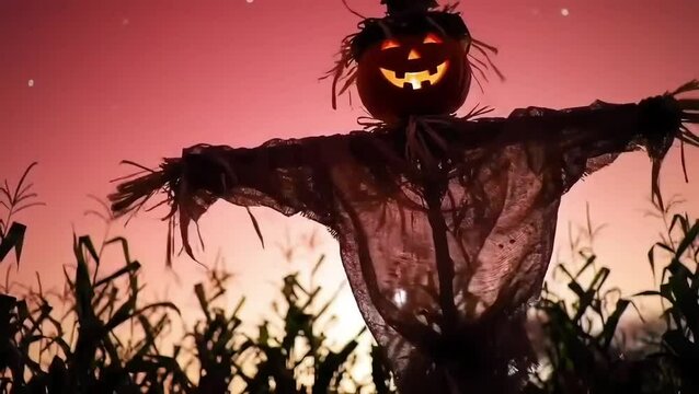 A scary scarecrow stand in horror night 