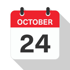 October 24 Daily Calendar. Red Theme on White Background.