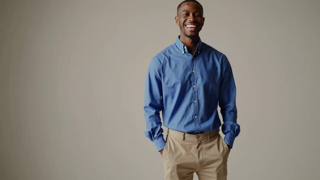 Young happy man he wears blue shirt white t-shirt casual clothes put hand prop up on chin, lost in thought and conjectures isolated on plain red orange background studio portrait. Lifestyle concept
