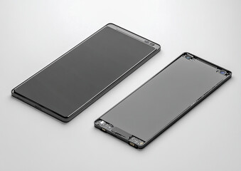 Modern smartphone designs displaying front and back panels on a clean white surface