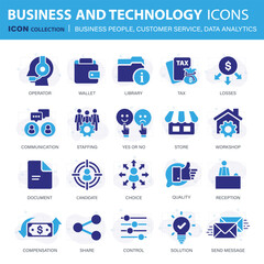 Business people, customer service, analytics and organization management web icons set. Icons vector collection