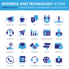 Business people, customer service, analytics and organization management web icons set. Icons vector collection