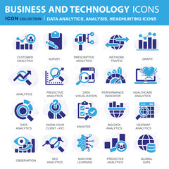 Headhunting icon set. Recruitment icon. Analytics icon set. Containing data analytics, graph visualization, dashboard metrics, report, financial, seo analytics, Job Interview, Career Path, Resume