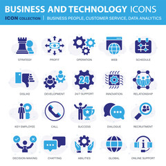 Business people, customer service, analytics and organization management web icons set. Icons vector collection