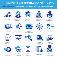 Headhunting icon set. Recruitment icon. Analytics icon set. Containing data analytics, graph visualization, dashboard metrics, report, financial, seo analytics, Job Interview, Career Path, Resume