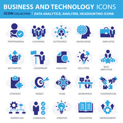 Headhunting icon set. Recruitment icon. Analytics icon set. Containing data analytics, graph visualization, dashboard metrics, report, financial, seo analytics, Job Interview, Career Path, Resume