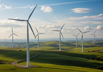 Wind Turbines in a Lush Green Landscape