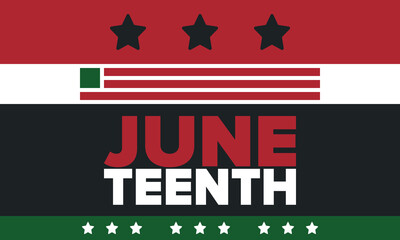 Juneteenth Independence Day. Freedom or Emancipation day. Annual american holiday, celebrated in June 19. African-American history and heritage. Poster, greeting card, banner and background. Vector