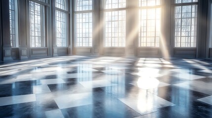 Radiant interior space featuring checkered flooring and abundant natural light