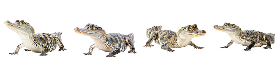 Obraz premium Adorable baby crocodiles showcasing various playful poses and engaging expressions, symbolizing the beauty of wildlife and nature conservation efforts.