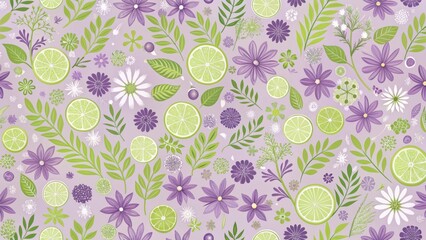 Lavender Floral Seamless Pattern with Lime Green Accents, seamless, design,  seamless, design, design element
