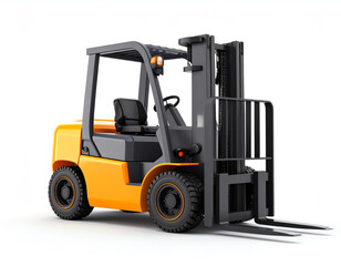 A modern forklift with an orange and gray design, featuring a lifting mechanism and sturdy tires, ideal for warehouse operations and material handling
