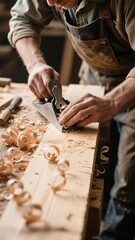 Carpenter Using a Hand Plane on Wood