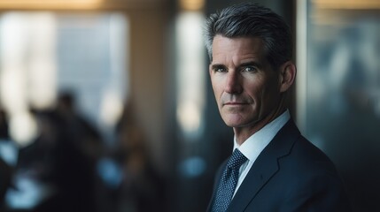 Fototapeta premium Confident businessman in a professional setting, exuding leadership and determination.