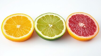 Fresh cut citrus ring, a juicy and colorful circular display, cleanly isolated on a bright white backdrop.