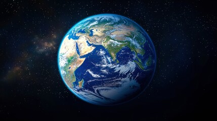 Earth planet view from space with visible continents.