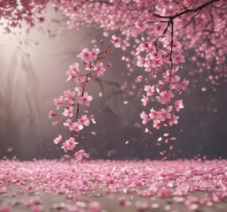 Mesmerizing pink sakura petal fall, soft focus backdrop,  airy,  light,  visual