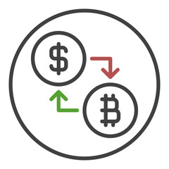 Bitcoin and Dollar vector Trading linear round icon or symbol
