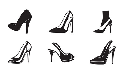 Stylish Heels Silhouette Set – Black Color Design Vector Clipart Style on White Background