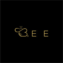 Minimalist Bee Logo Design with Elegant Line Art on Black Background