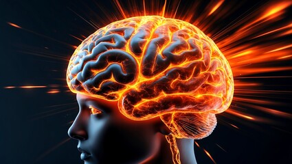 Obraz premium Radiant digital brain illuminated with fiery effects