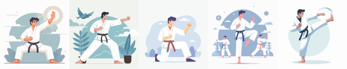 male character vector doing karate