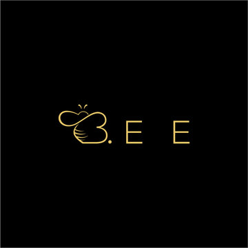 Minimalist Bee Logo Design with Elegant Line Art on Black Background