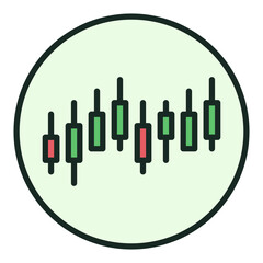 Candlestick Chart vector Crypto Trading circle shaped colored icon or symbol
