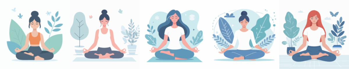 vector character woman meditating