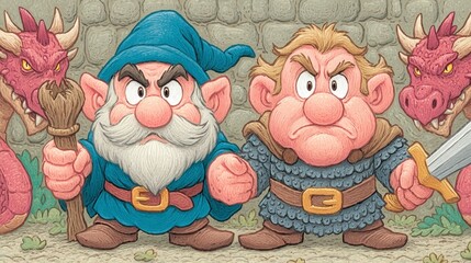 Grumpy Dwarves and Red Dragons A Pixelated Fantasy Illustration