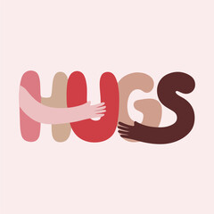 Playful Minimalist HUGS Lettering Illustration Sticker.eps