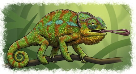 Obraz premium Chameleon Hand Drawing; Wildlife Concept, Reptile Illustration for Creative Designers