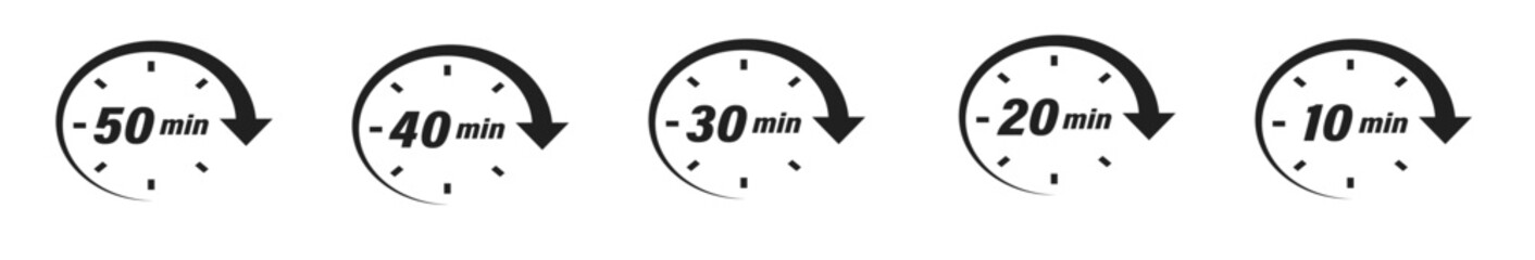 Minute timer icon collection. Vector time clock or stopwatch set.