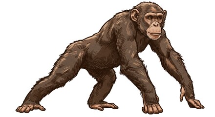 Fototapeta premium Chimpanzee Hand Drawing; Wildlife Concept, Primate Illustration for Design Professionals