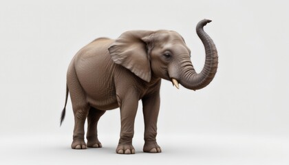 Obraz premium a proud elephant, white background, large ears, raised trunk, 4k resolution