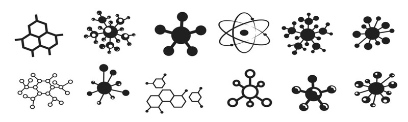 Molecule or structure icon set. Chemistry science.  Atom and molecule symbol collection.