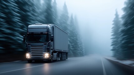 Large truck driving down a winding rural road surrounded by lush green fields indicating the beauty of a scenic country landscape