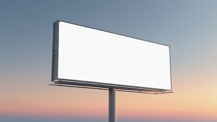 Obraz premium Large billboard mockup with blank white display against a warm evening sky. Ideal for outdoor ad design, campaign previews, or commercial branding visuals.
