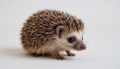 Fototapeta premium a curious hedgehog, white background, spiky back, small paws, 4k resolution