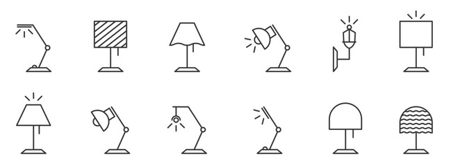 PrintLamp icon set. Illuminator construction. Interior lamp collection. Vector illustration