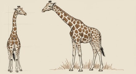 Naklejka premium Hand-Drawn Giraffe Illustration; African Wildlife Sketch, Tall Mammal Art Design