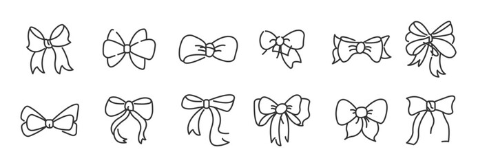 Ribbon bow icon collection. Set celebration bow icons. Decorative bows. Vector illustration.